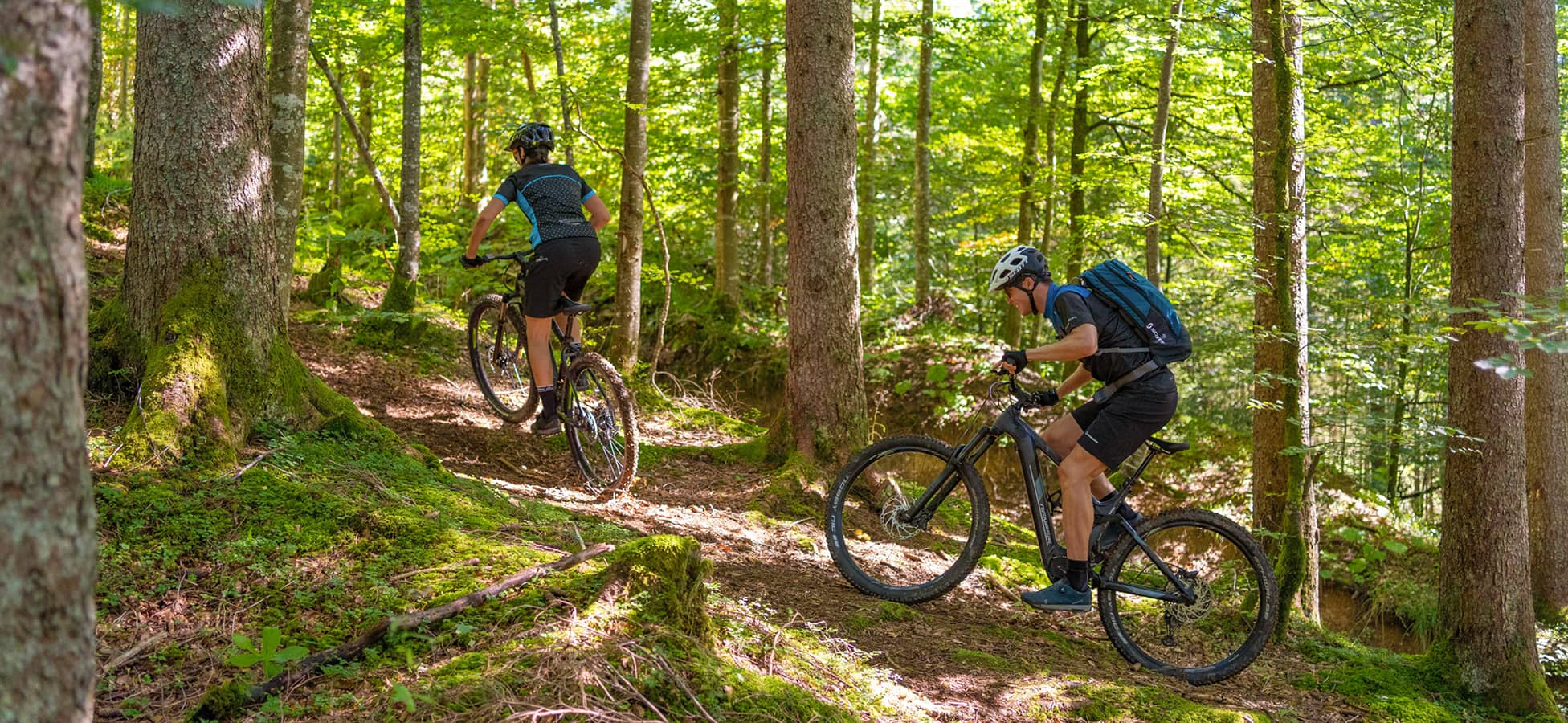 Eine kleine Steigung am Waldweg ist kein Problem mit dem E-Mountainbike